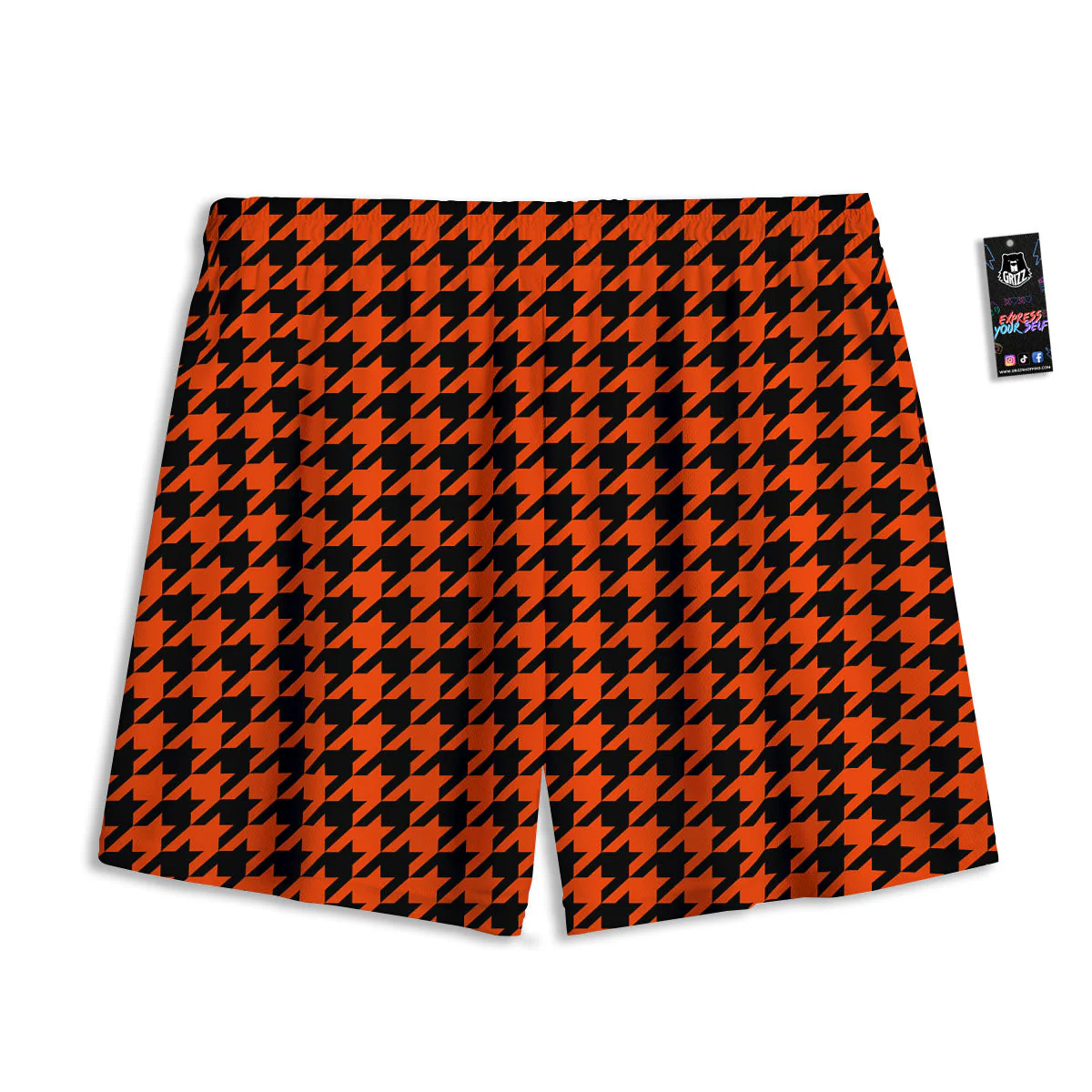 Houndstooth Black And Orange Print Mesh Shorts - Image 2