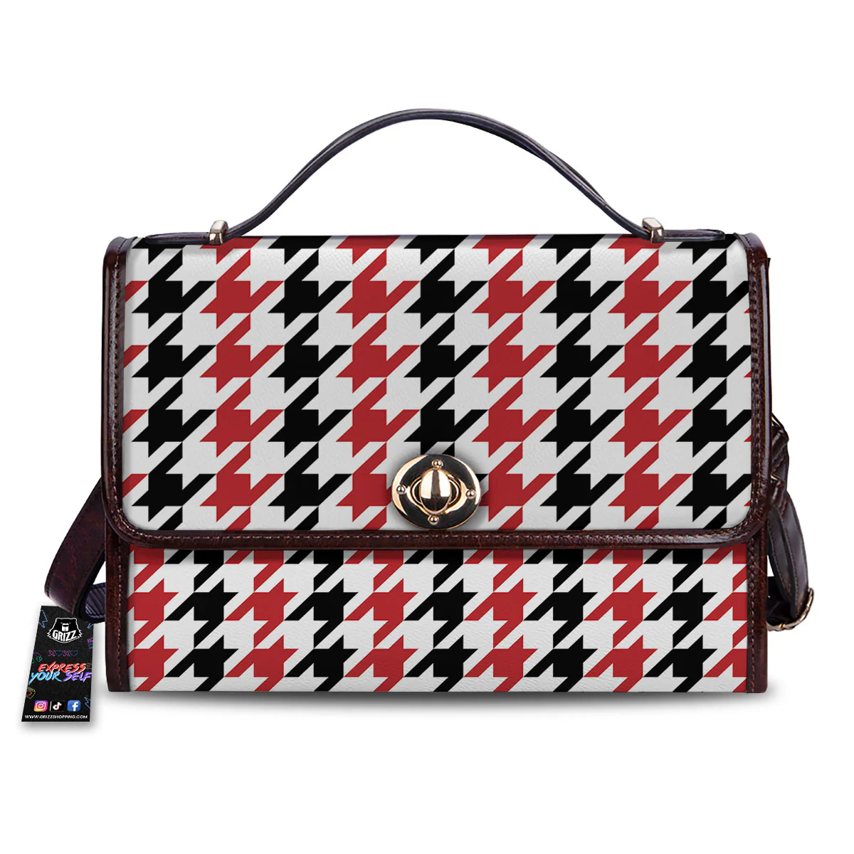 Houndstooth Black And Red Print Pattern Women's Satchel Bag