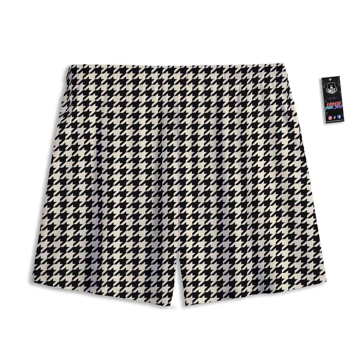 Houndstooth Black And Tan Print Pattern Mesh Shorts - Image 2