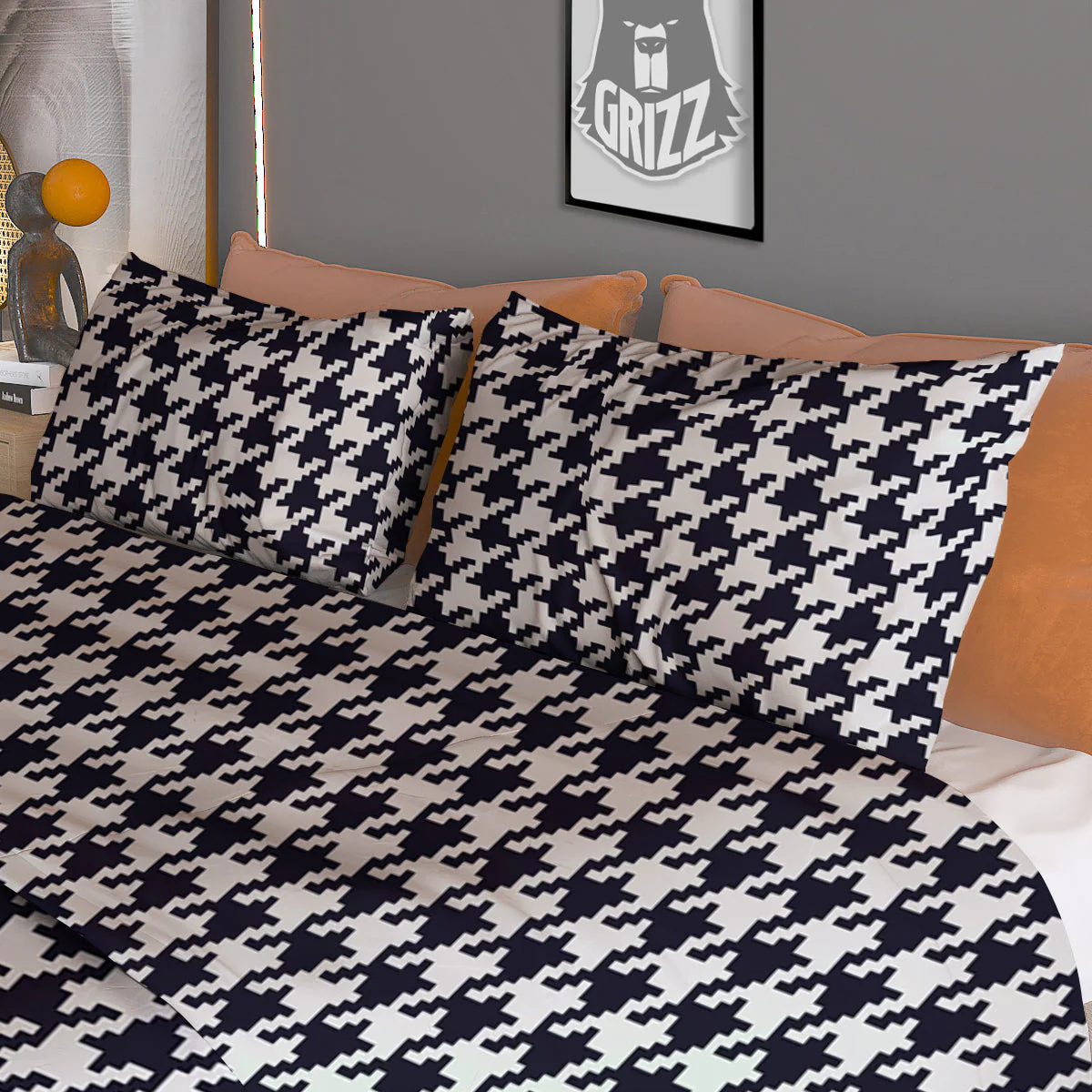 Houndstooth Black Pixel Print Pattern Duvet Cover Bedding Set - Image 3