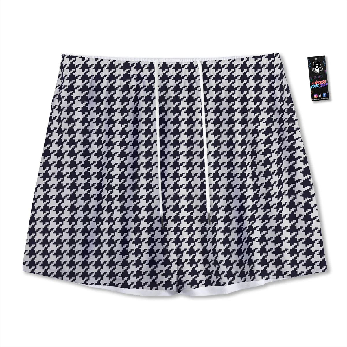 Houndstooth Black Pixel Print Pattern Mesh Shorts