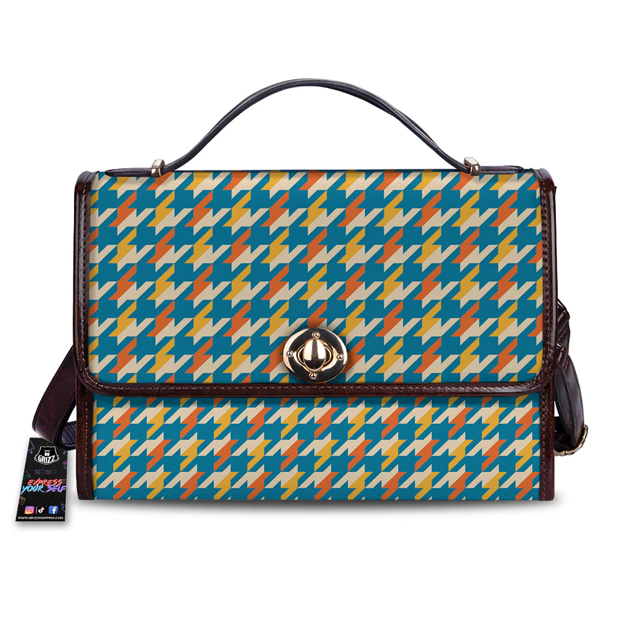 Houndstooth Blue And Orange Print Women's Satchel Bag