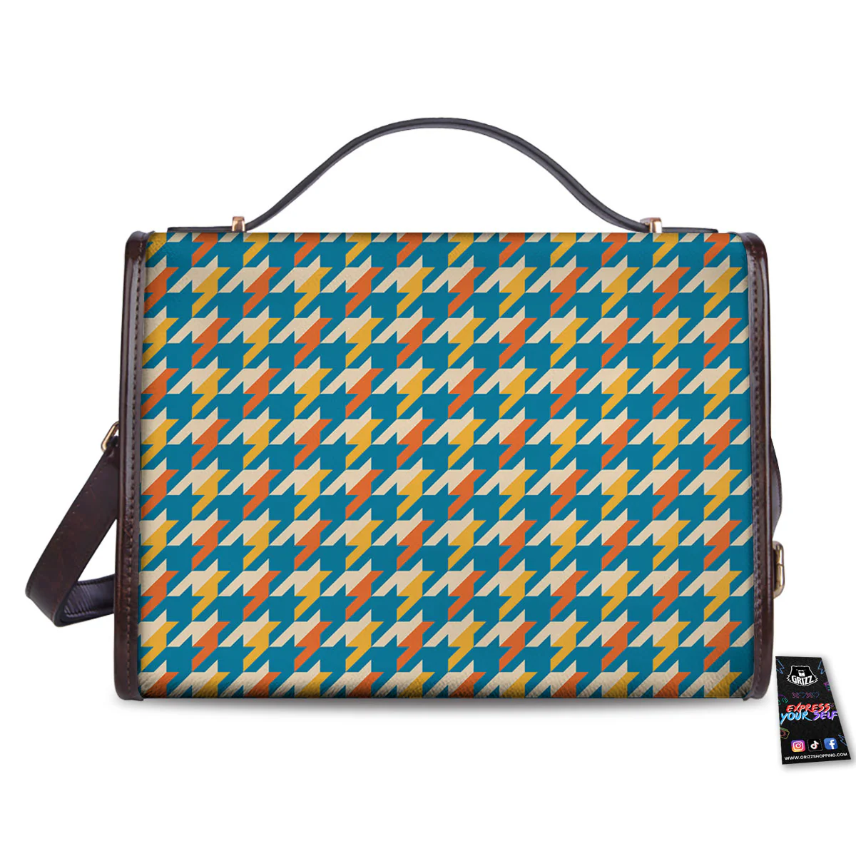 Houndstooth Blue And Orange Print Women's Satchel Bag - Image 2