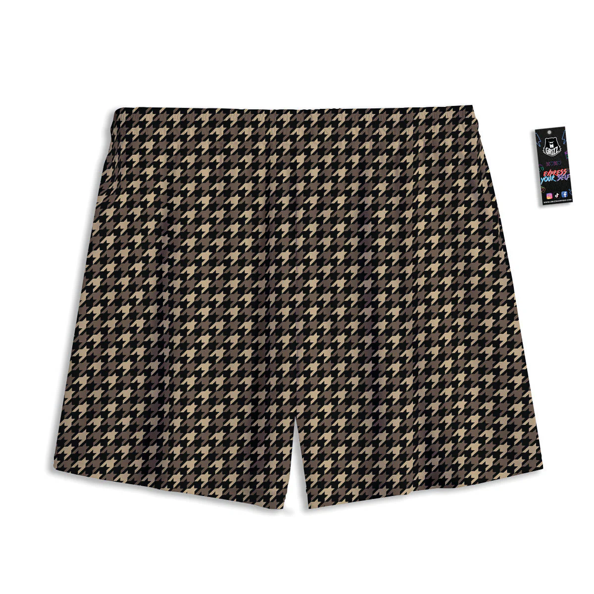 Houndstooth Brown Print Pattern Mesh Shorts - Image 2