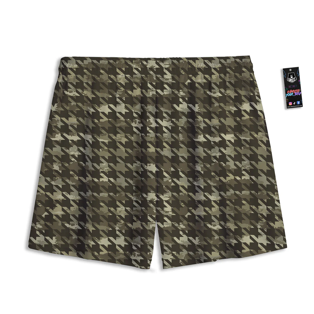 Houndstooth Camouflage Green Print Pattern Mesh Shorts - Image 2