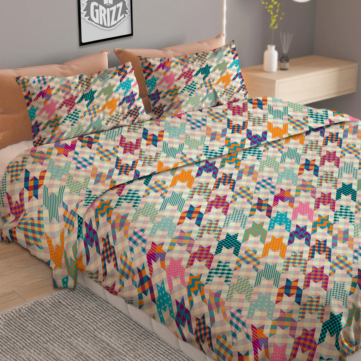 Houndstooth Colorful Plaid Print Pattern Duvet Cover Bedding Set - Image 2