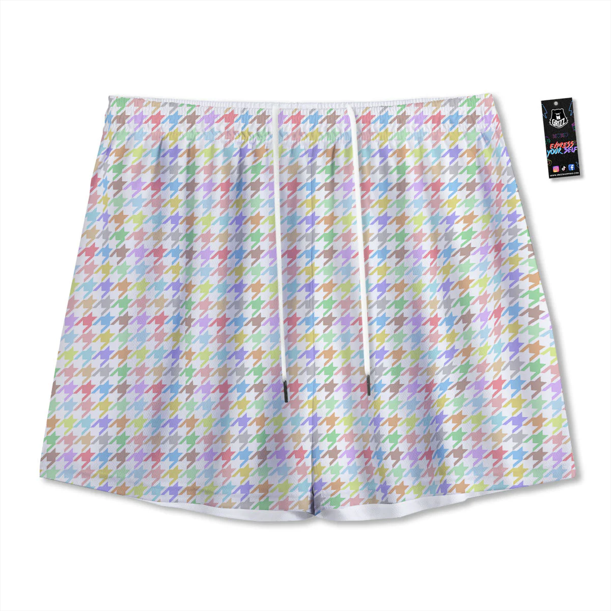 Houndstooth Colorful Print Mesh Shorts