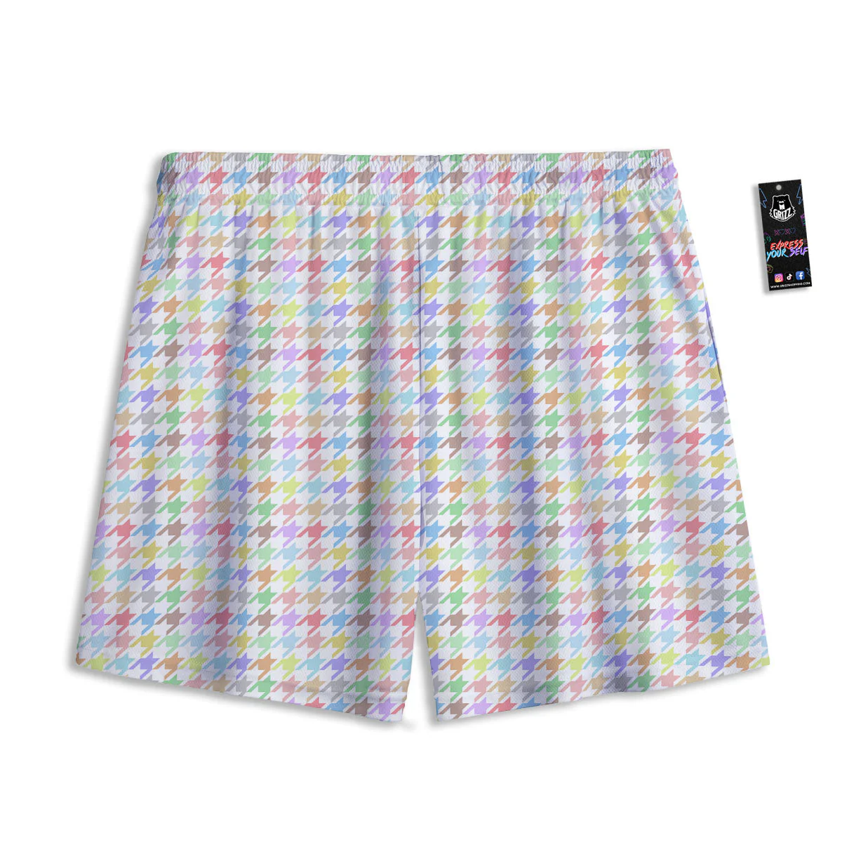 Houndstooth Colorful Print Mesh Shorts - Image 2