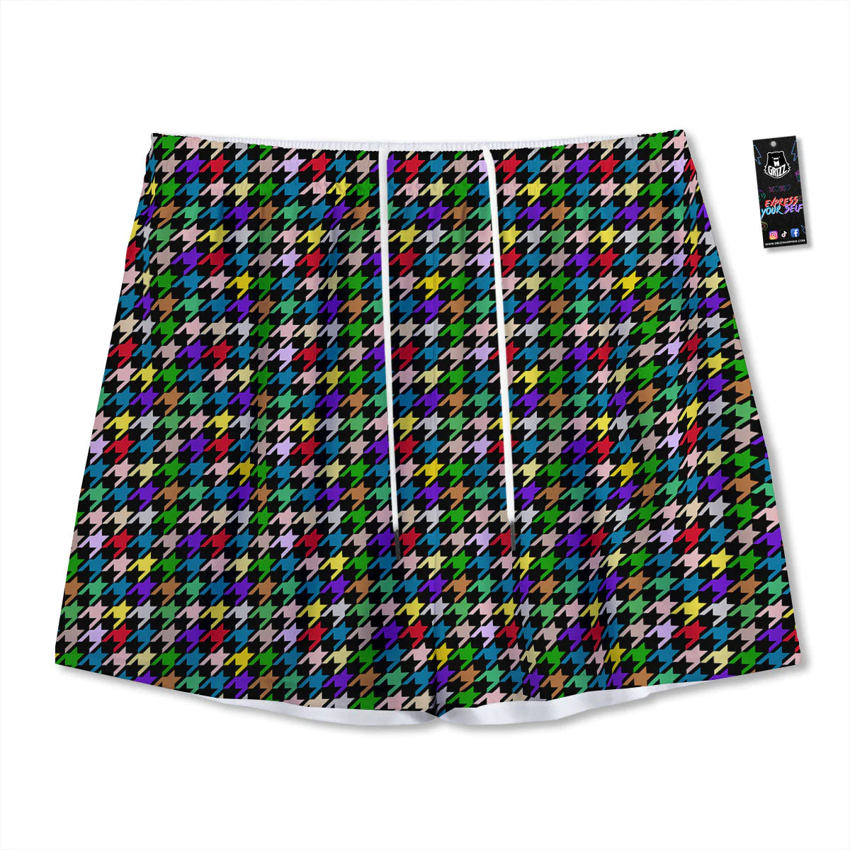 Houndstooth Colorful Print Pattern Mesh Shorts