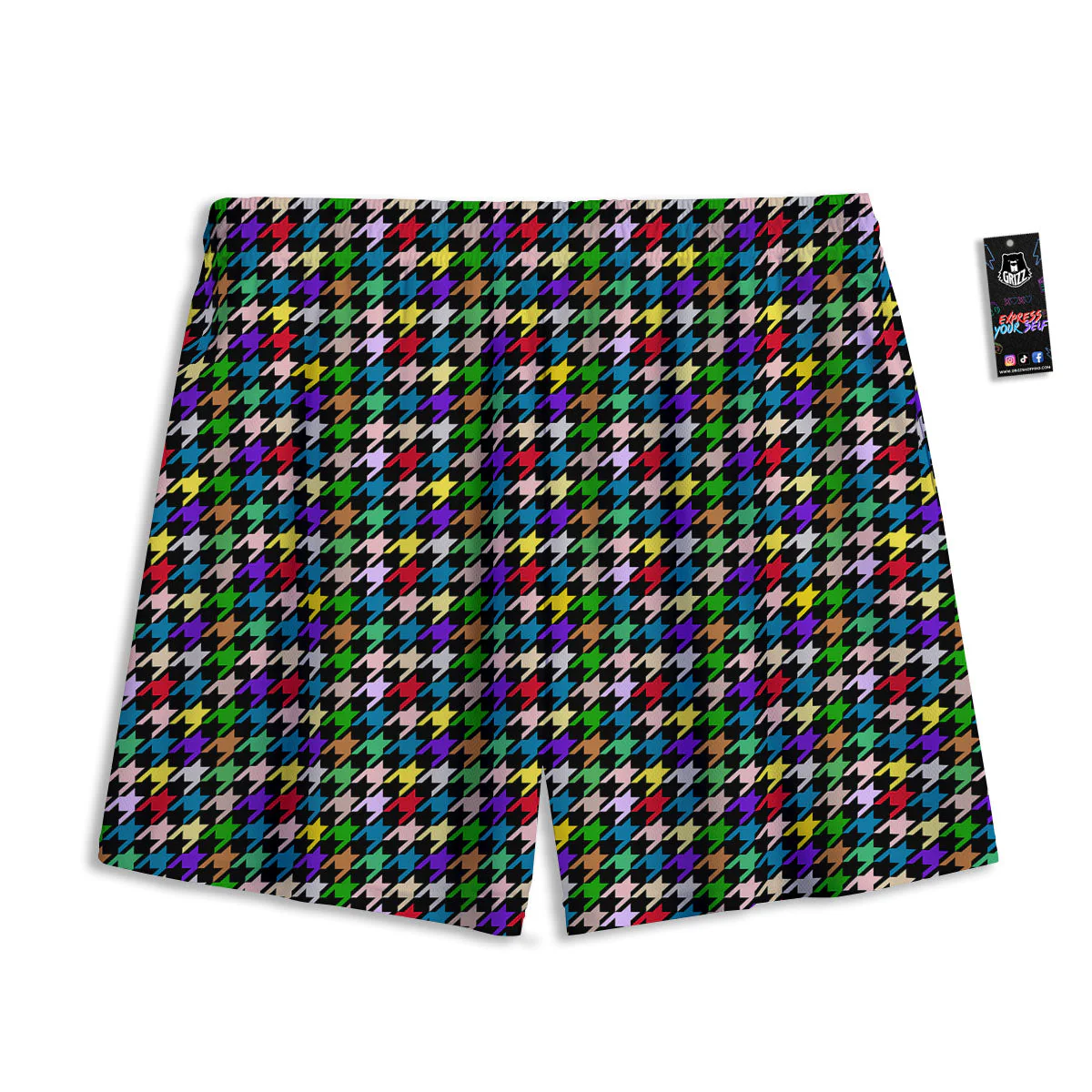 Houndstooth Colorful Print Pattern Mesh Shorts - Image 2