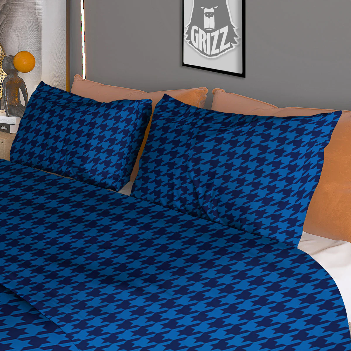Houndstooth Deep Blue Print Pattern Duvet Cover Bedding Set - Image 3