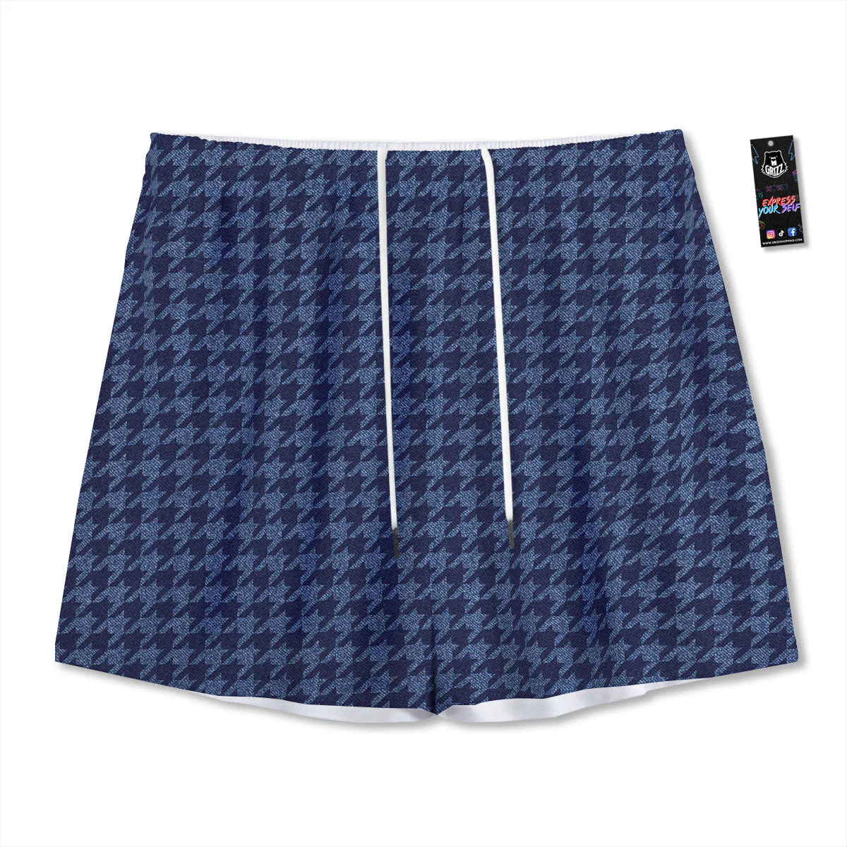 Houndstooth Denim Print Pattern Mesh Shorts