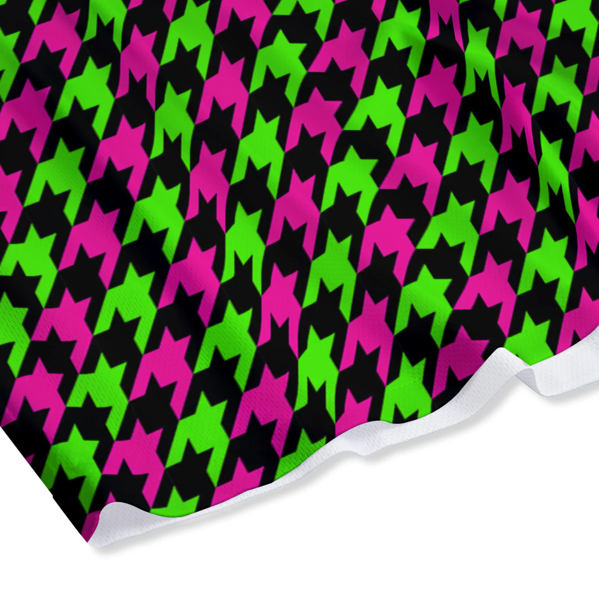 Houndstooth Green And Pink Print Pattern Mesh Shorts - Image 4