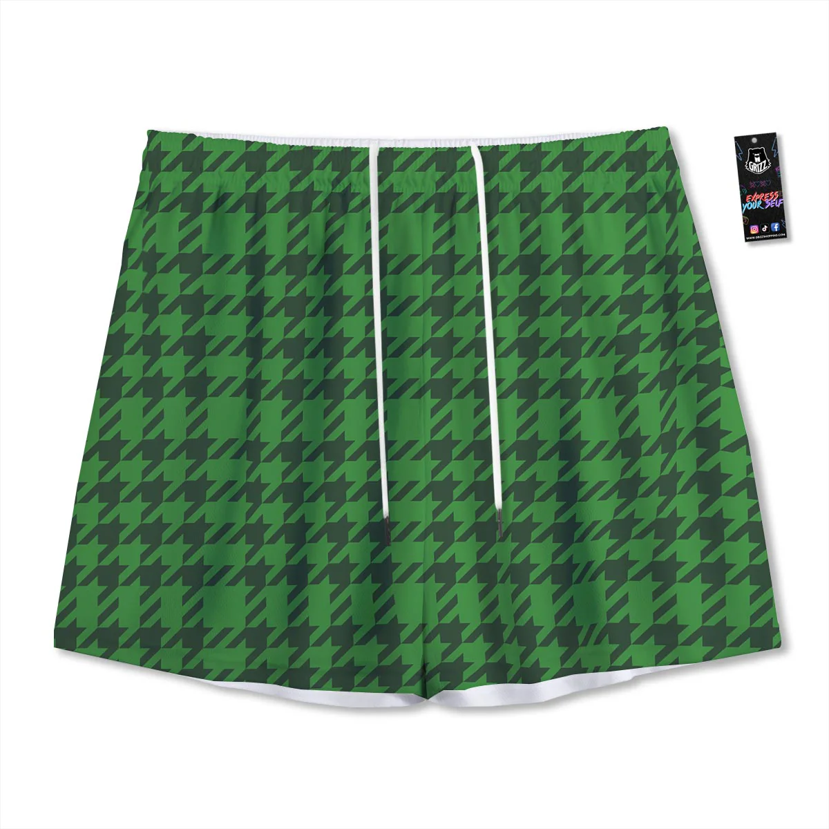 Houndstooth green Trippy Print Pattern Mesh Shorts