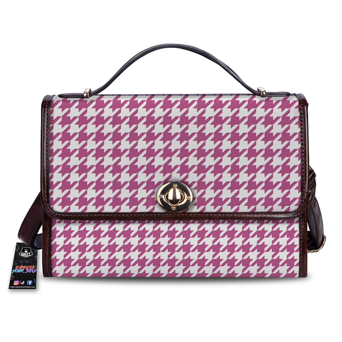 Houndstooth Pink Print Pattern Women's Satchel Bag