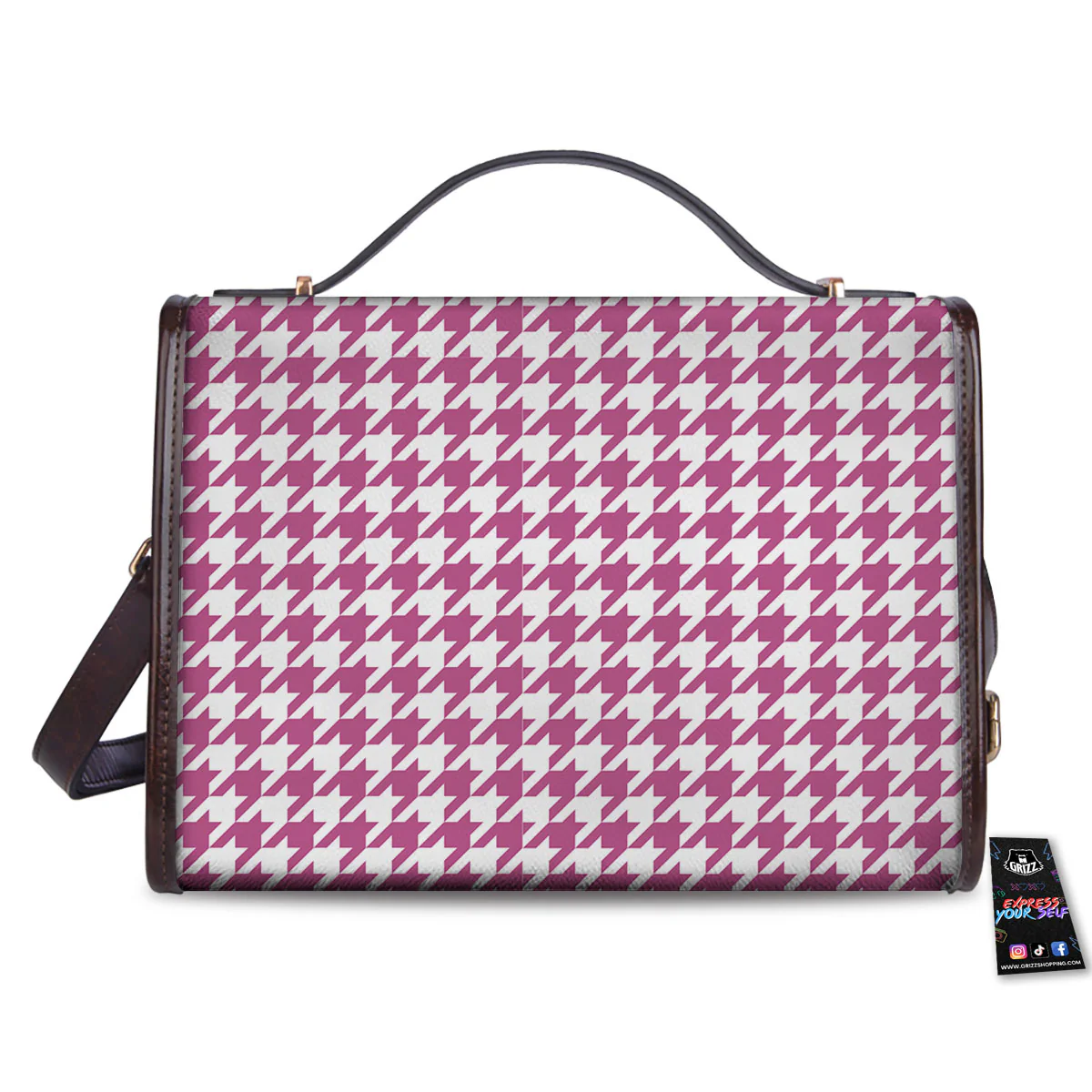 Houndstooth Pink Print Pattern Women's Satchel Bag - Image 2