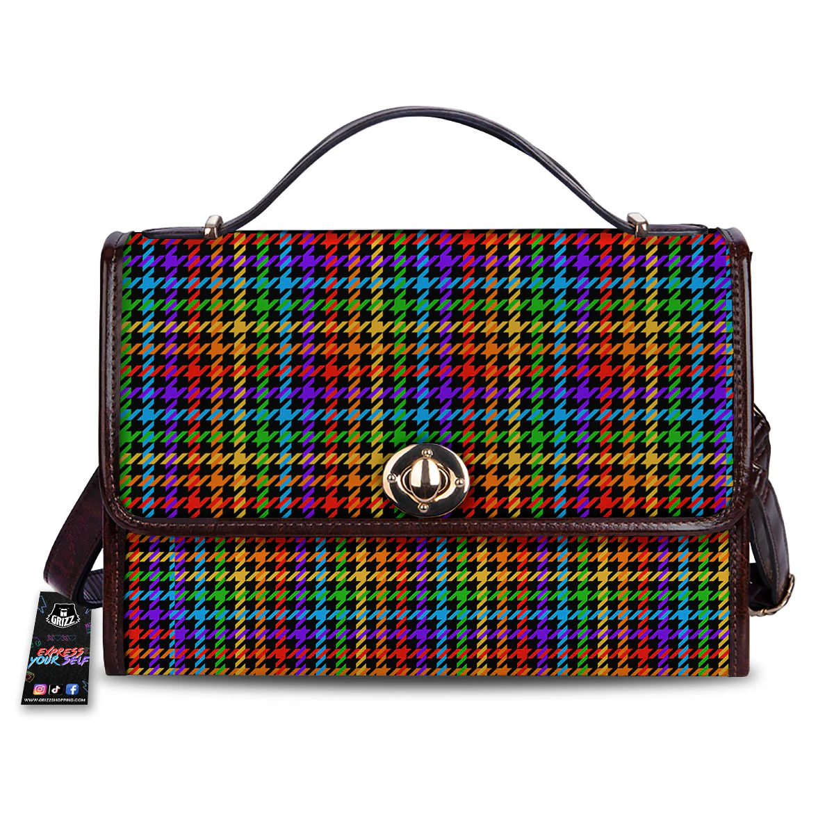 Houndstooth Rainbow Print Pattern Women's Satchel Bag