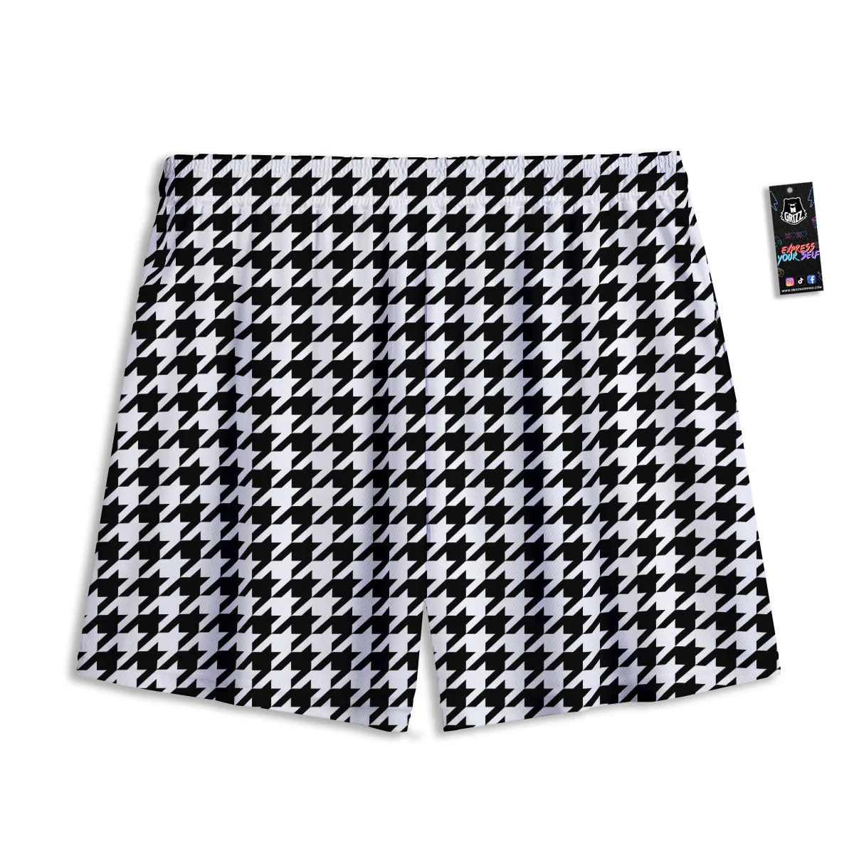 Houndstooth White And Black Print Mesh Shorts - Image 2