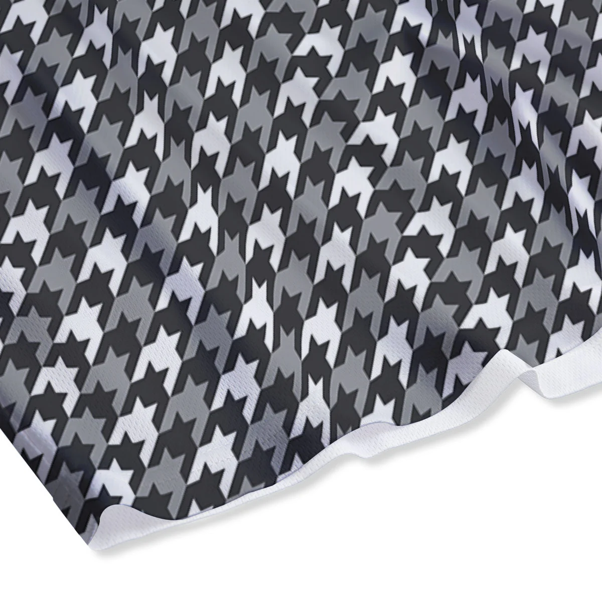 Houndstooth White And Grey Print Pattern Mesh Shorts - Image 4