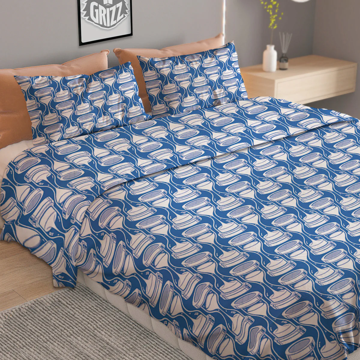 Hourglasses White And Blue Print Pattern Duvet Cover Bedding Set - Image 2