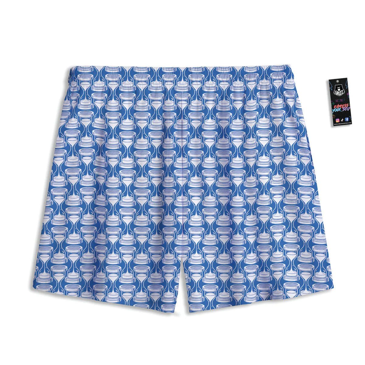 Hourglasses White And Blue Print Pattern Mesh Shorts - Image 2