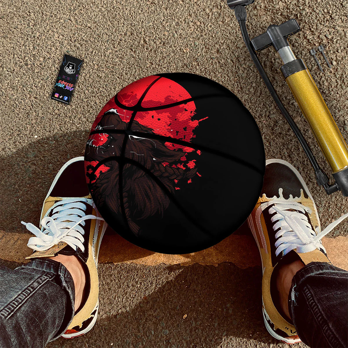 Howling Wolf Red Moon Print Basketball - Image 2