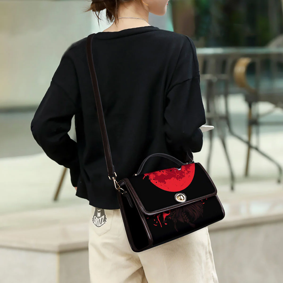 Howling Wolf Red Moon Print Women's Satchel Bag - Image 3