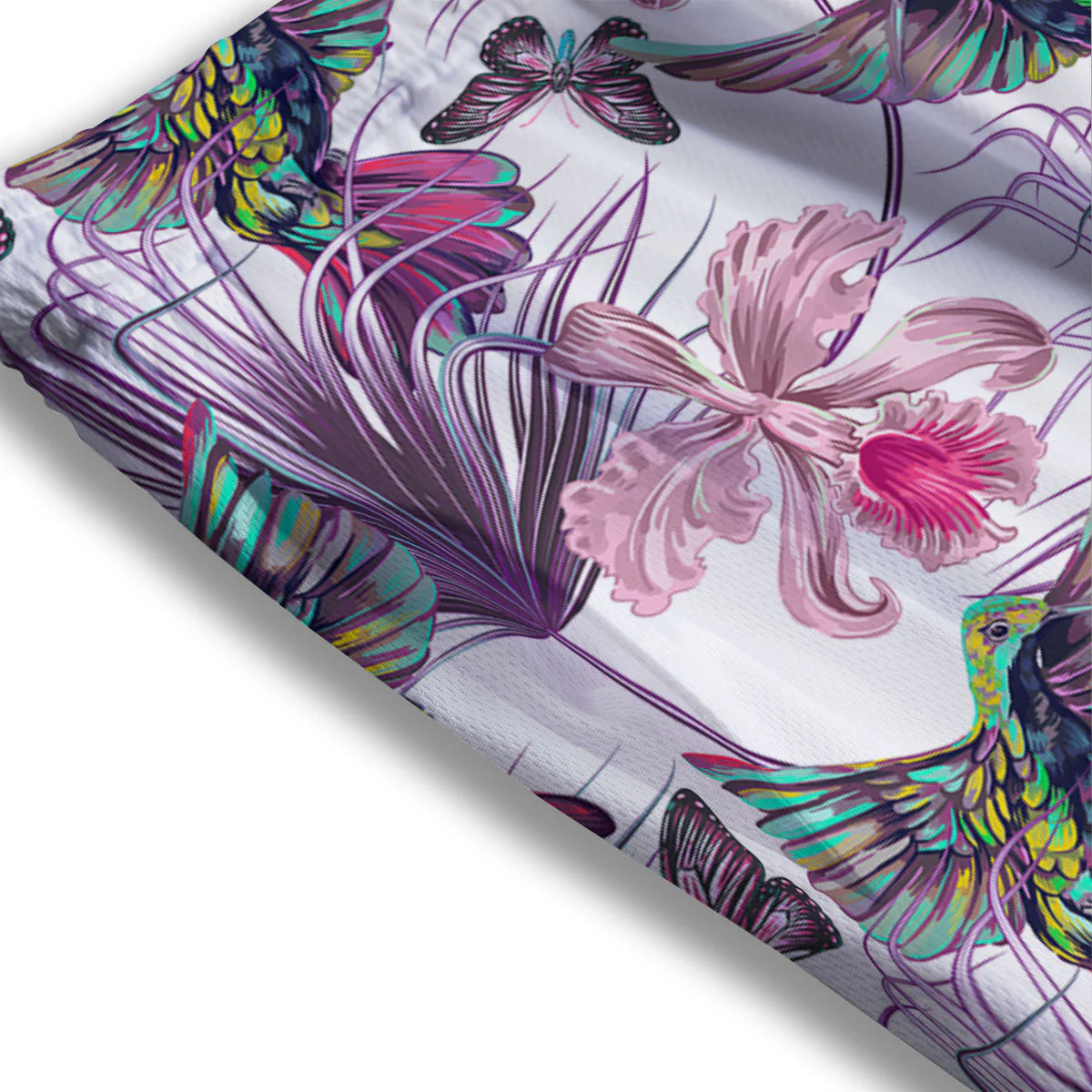 Hummingbird And Pink Flowers Print Mesh Shorts - Image 3