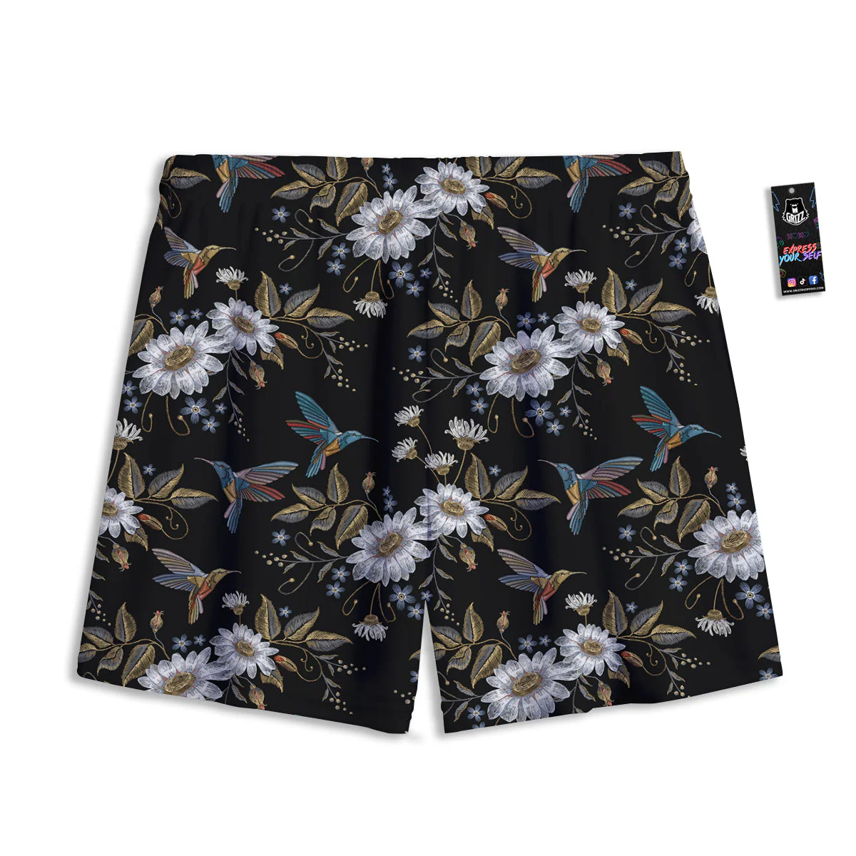 Hummingbird Floral Vintage Print Pattern Mesh Shorts - Image 2