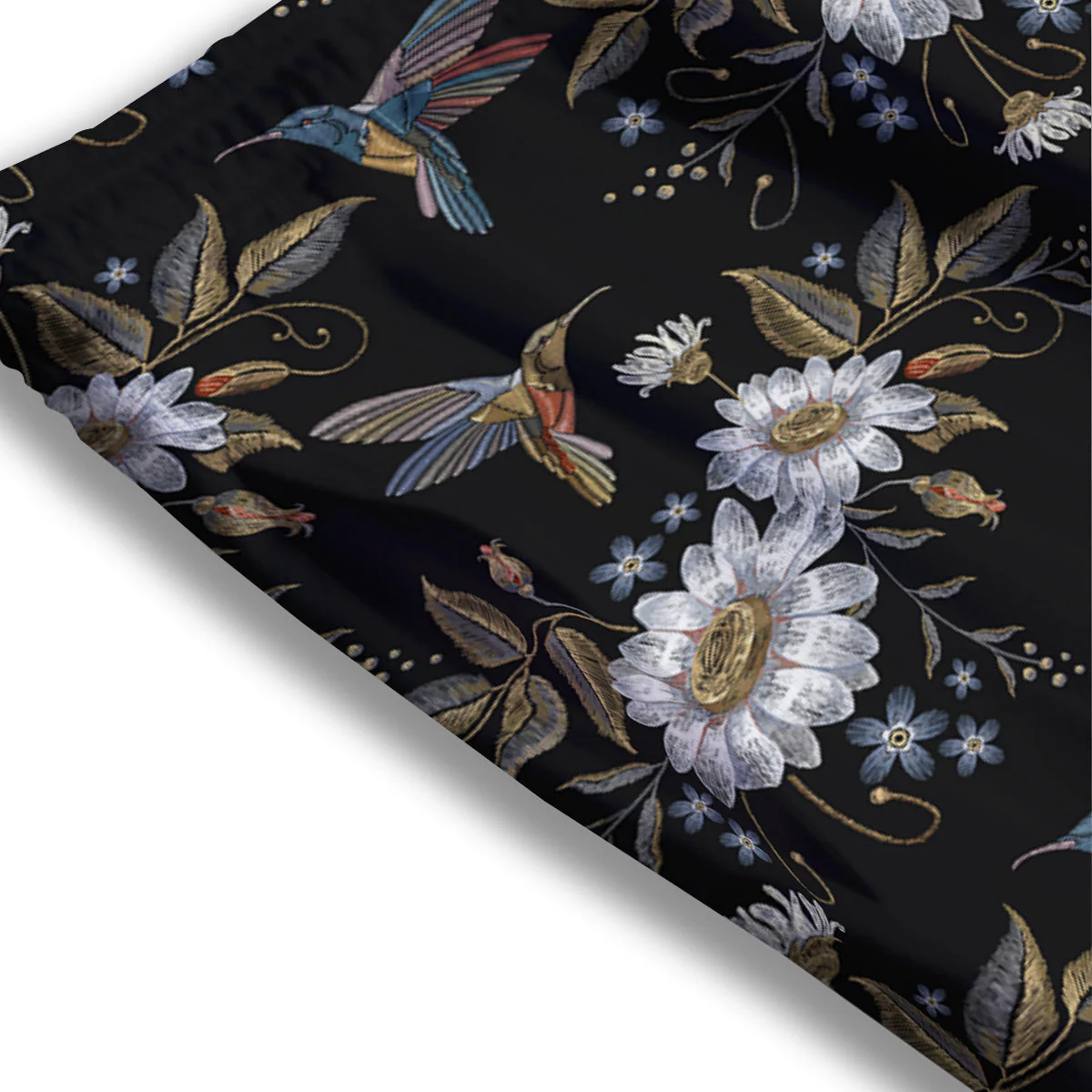 Hummingbird Floral Vintage Print Pattern Mesh Shorts - Image 3
