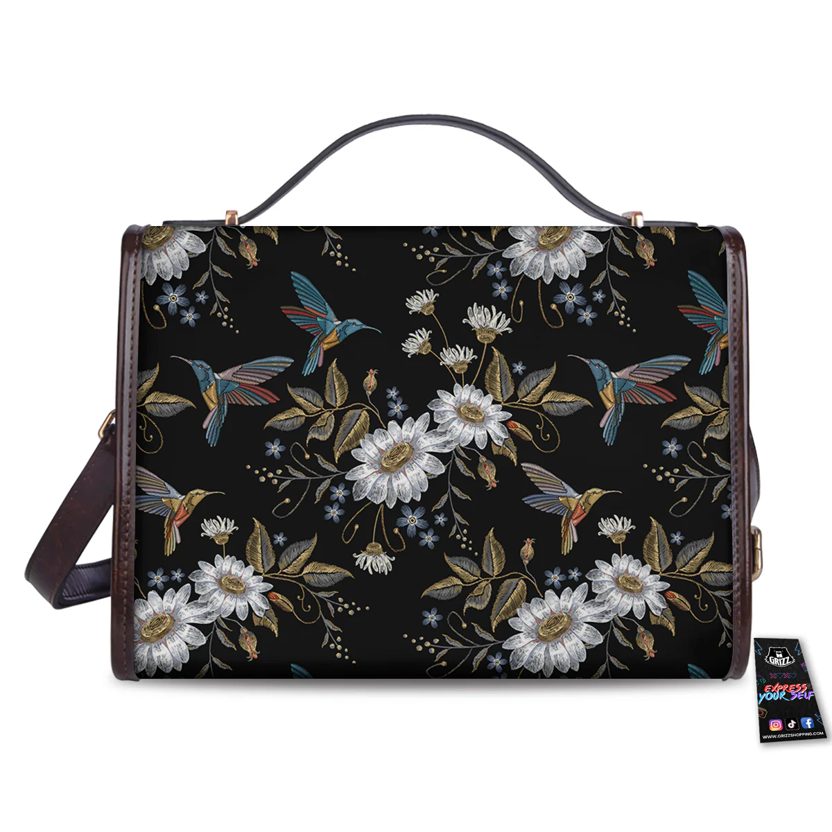 Hummingbird Floral Vintage Print Pattern Women's Satchel Bag - Image 2