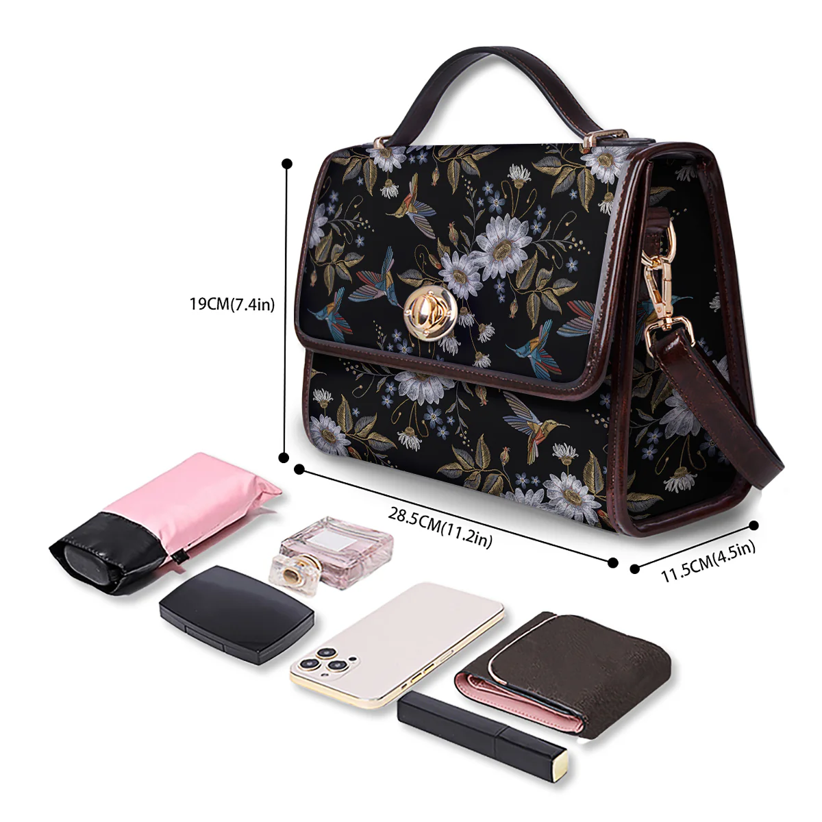 Hummingbird Floral Vintage Print Pattern Women's Satchel Bag - Image 4