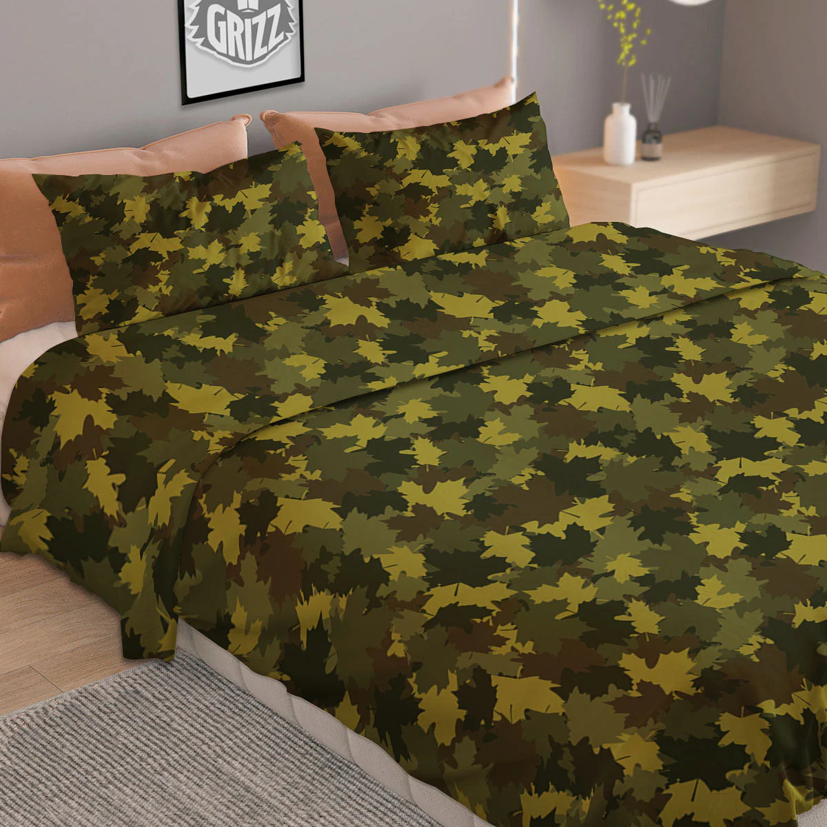 Hunting Camouflage Fall Leaves Print Duvet Cover Bedding Set - Image 2