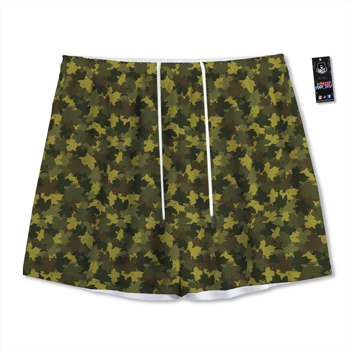 Hunting Camouflage Fall Leaves Print Mesh Shorts