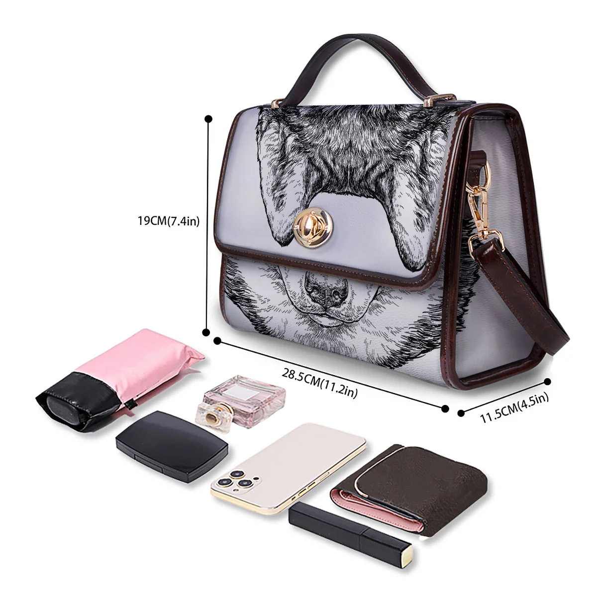 Husky Hippie Siberian Print Women's Satchel Bag - Image 4