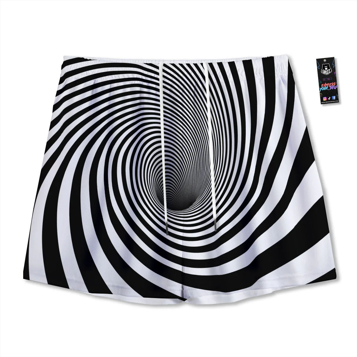 Hypnotic Illusion White And Black Print Mesh Shorts