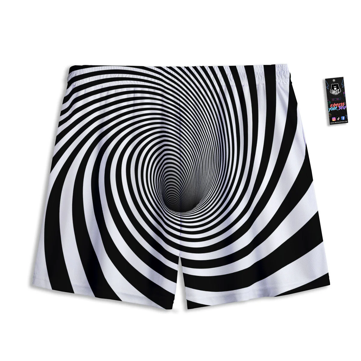 Hypnotic Illusion White And Black Print Mesh Shorts - Image 2