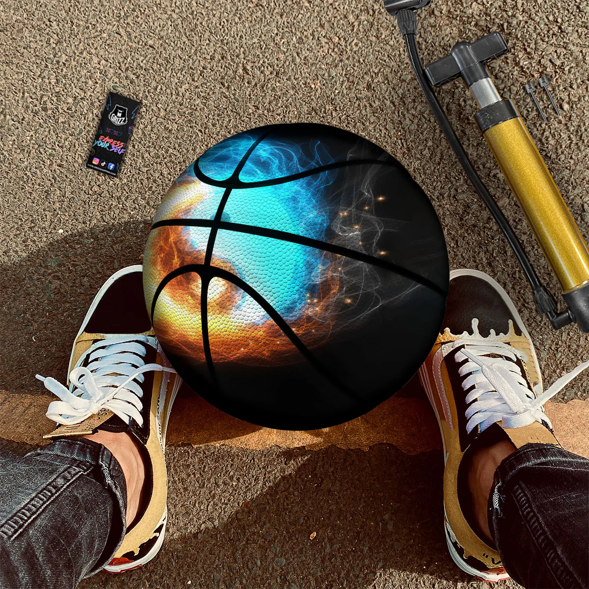 Ice And Fire Sparkle Yin Yang Print Basketball - Image 2