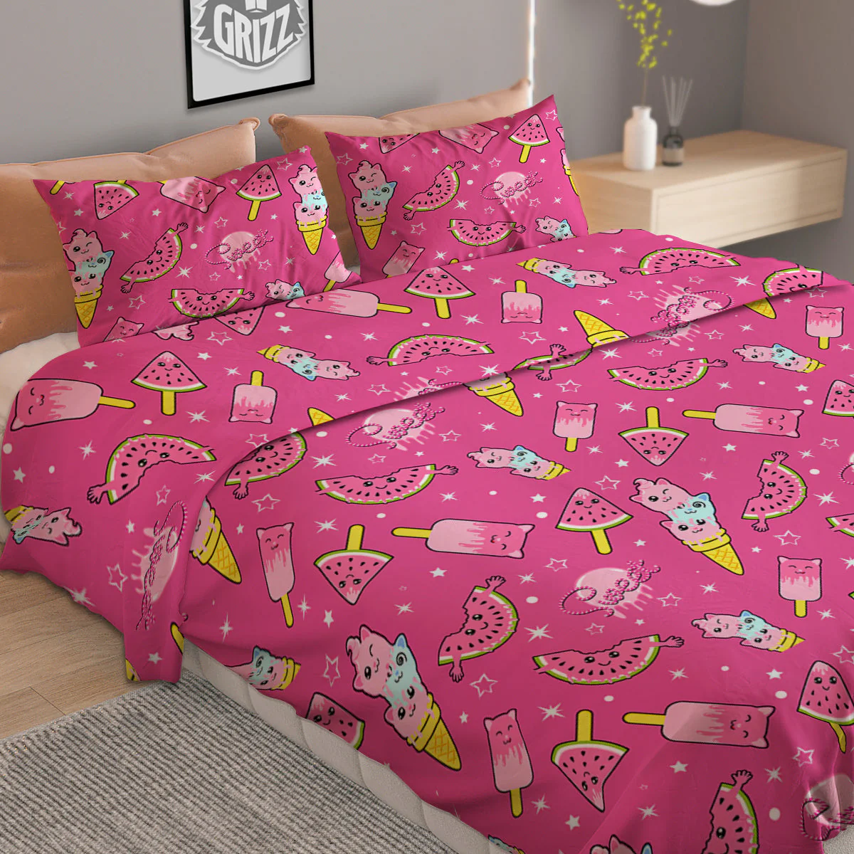 Ice Cream Cute Print Pattern Duvet Cover Bedding Set - Image 2