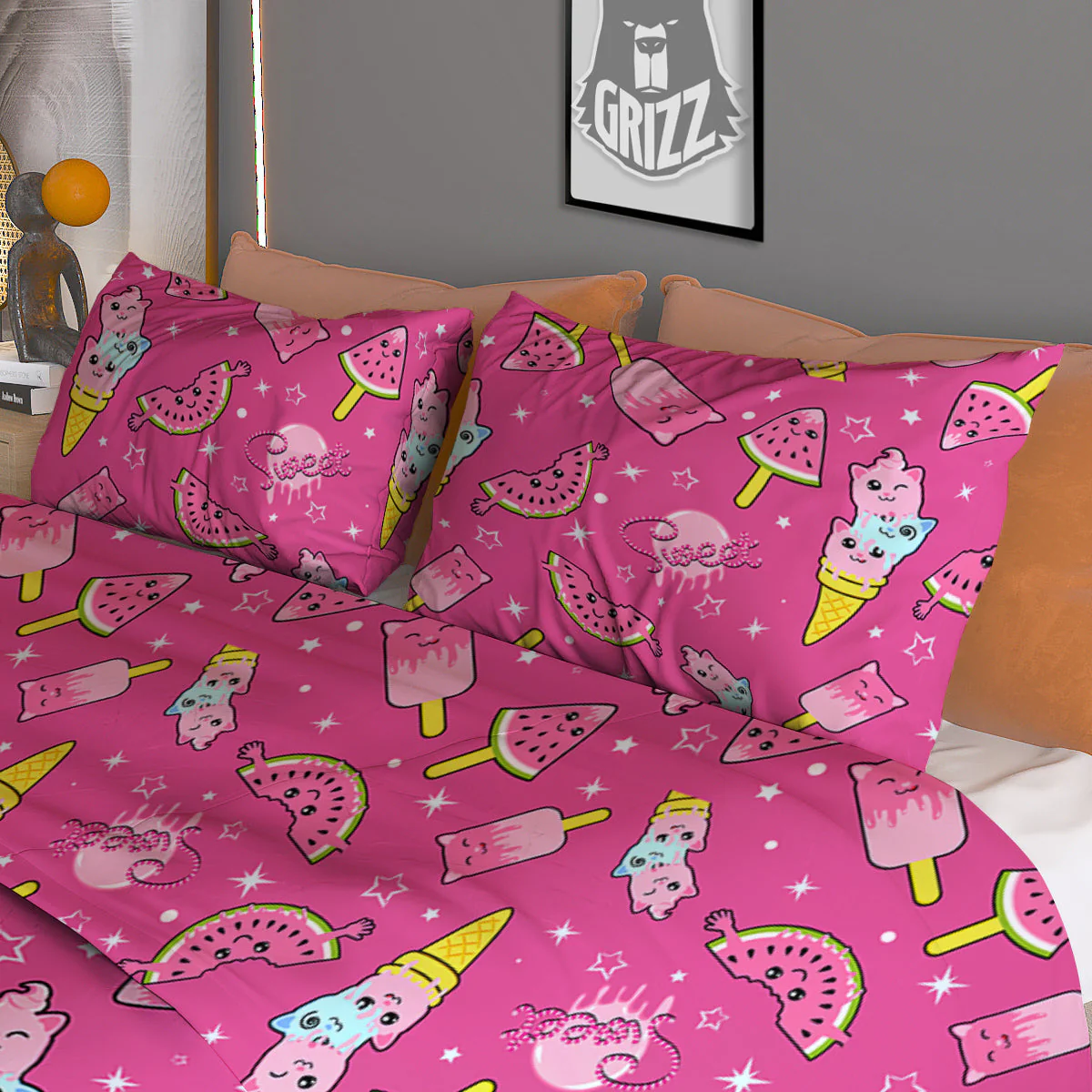 Ice Cream Cute Print Pattern Duvet Cover Bedding Set - Image 3