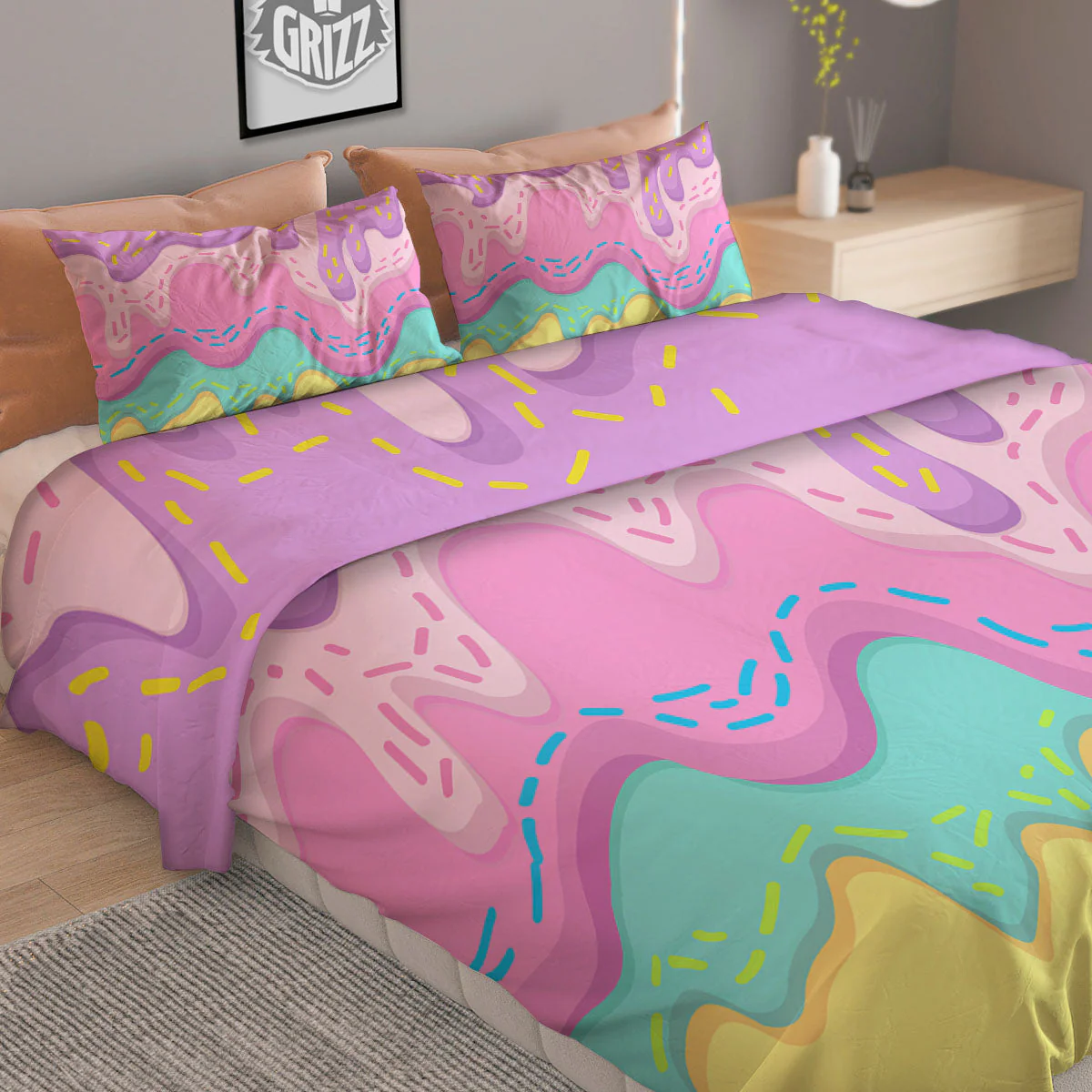 Ice Cream Dripping Pastel  Print Duvet Cover Bedding Set - Image 2