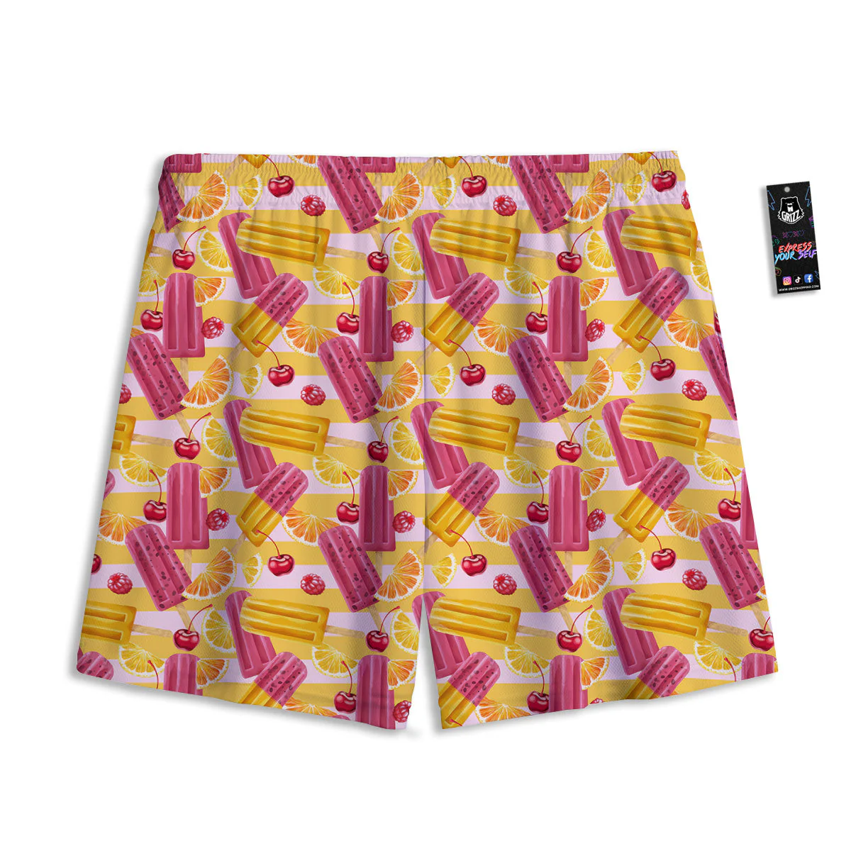 Ice Cream Fruits And Berries Print Pattern Mesh Shorts - Image 2