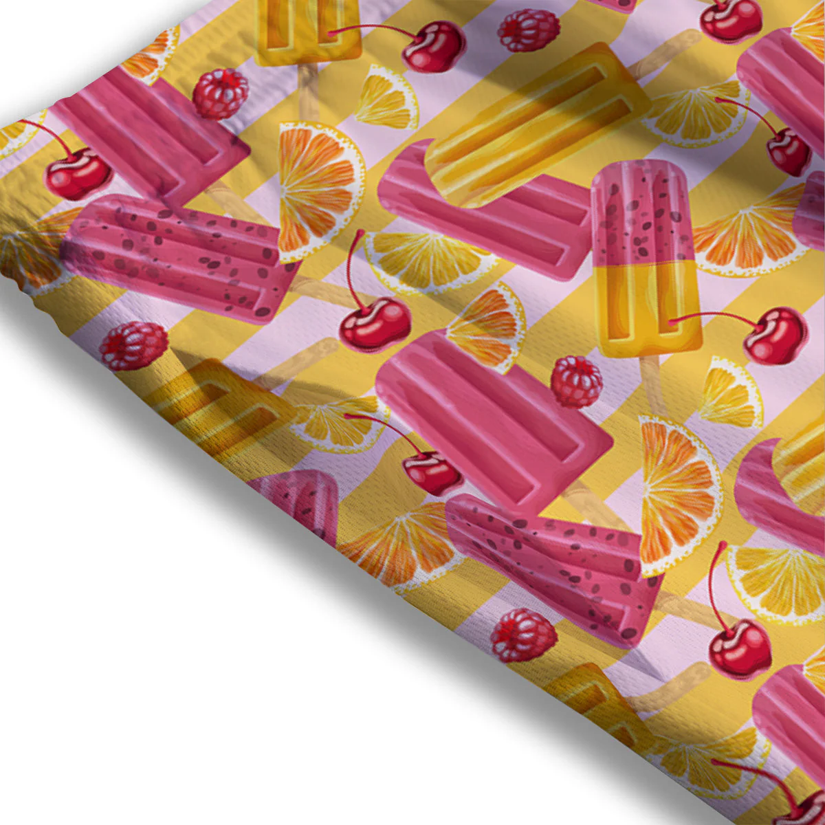 Ice Cream Fruits And Berries Print Pattern Mesh Shorts - Image 3