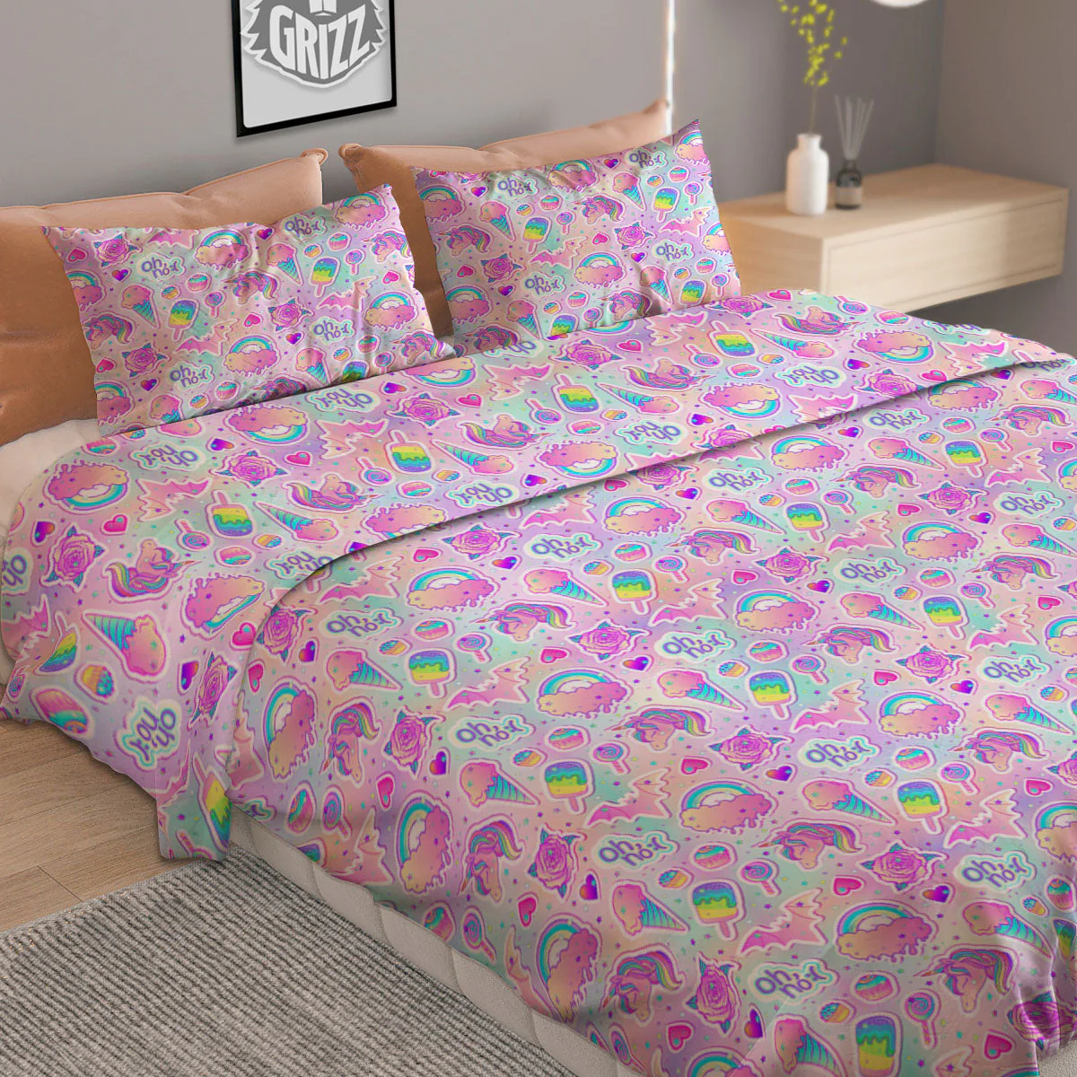 Ice Cream Girly Unicorn Print Pattern Duvet Cover Bedding Set - Image 2