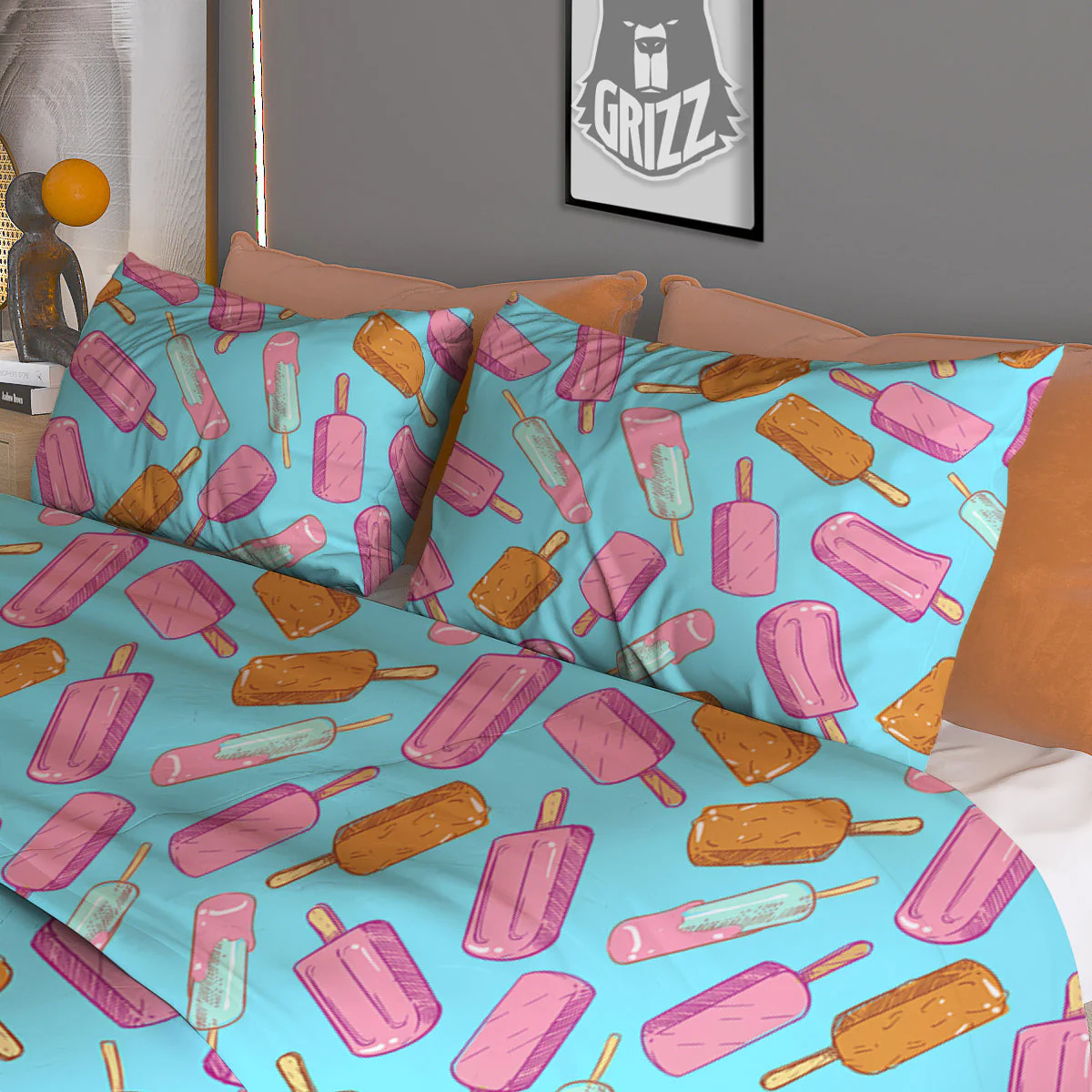 Ice Cream Pink And Brown Print Pattern Duvet Cover Bedding Set - Image 3