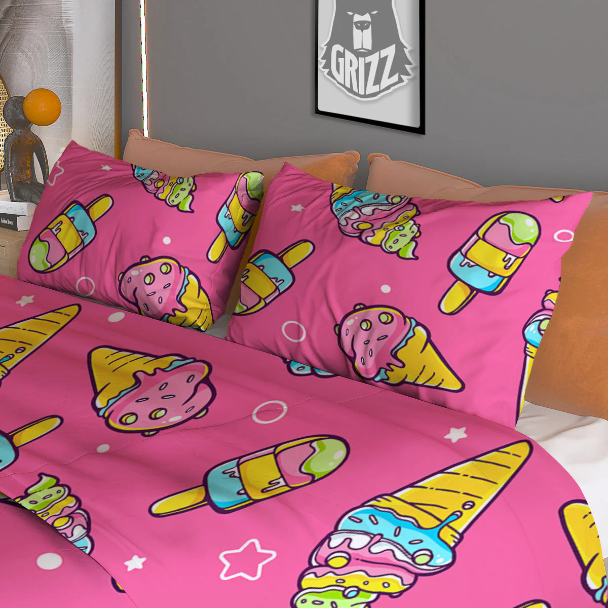 Ice Cream Pink Print Pattern Duvet Cover Bedding Set - Image 3