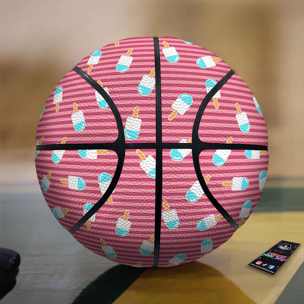 Ice Cream Pink Striped Print Pattern Basketball
