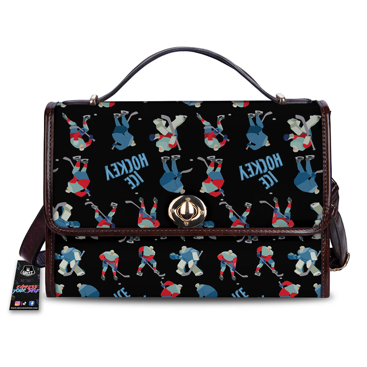 Ice Hockey Players Print Pattern Women's Satchel Bag