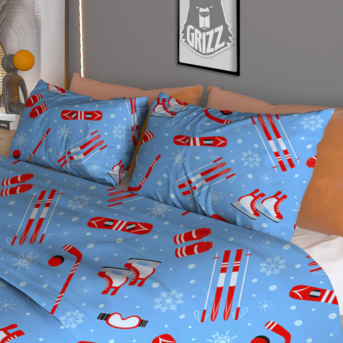 Ice Hockey Puck Print Pattern Duvet Cover Bedding Set - Image 3