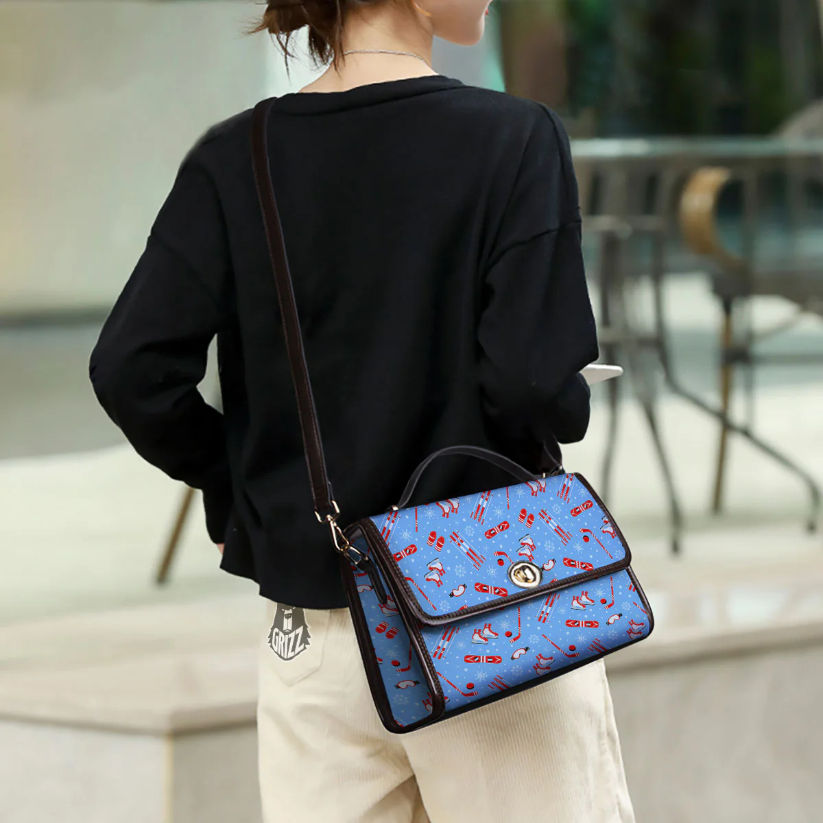 Ice Hockey Puck Print Pattern Women's Satchel Bag - Image 3